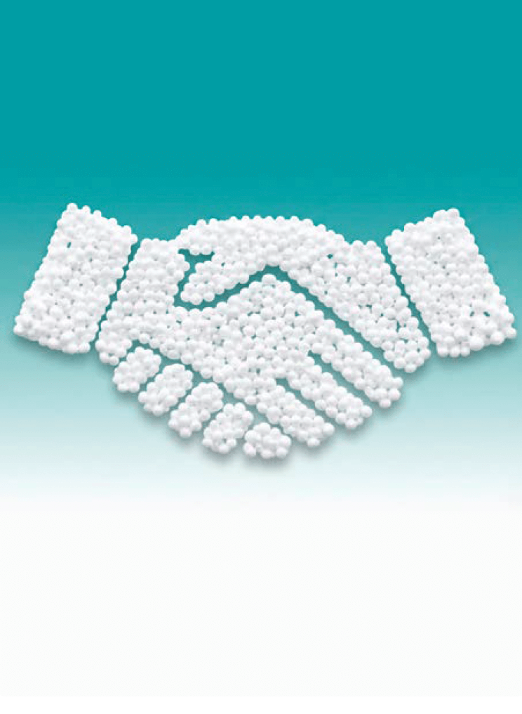 Handschlag-Symbol aus ThermoWhite Kügelchen